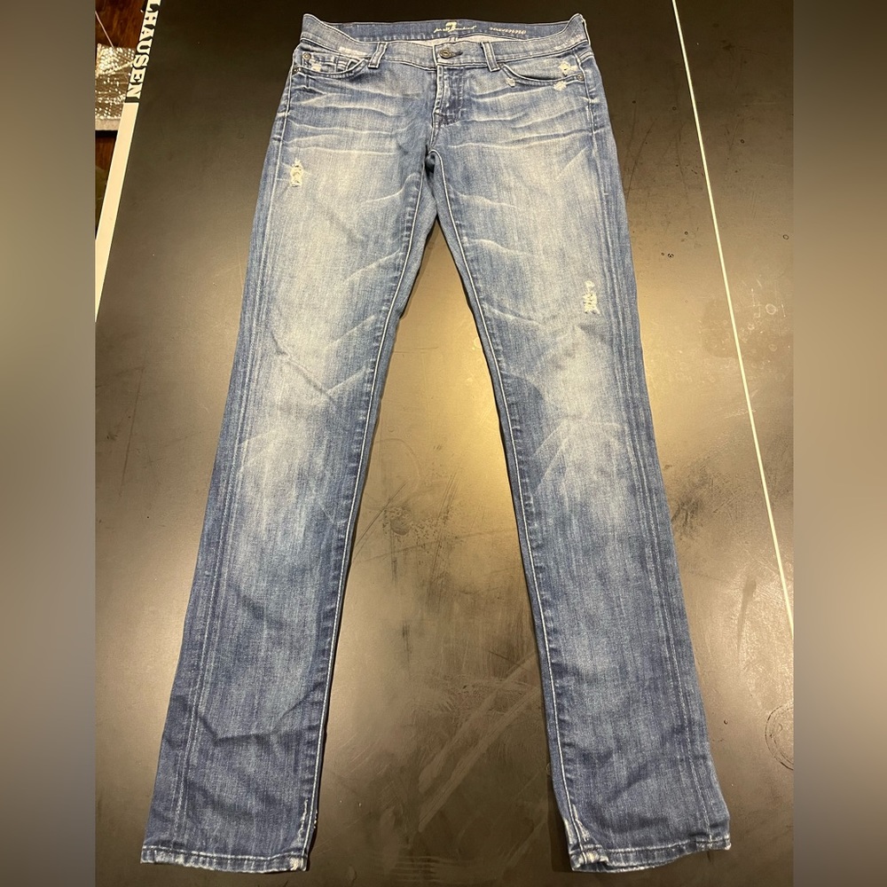 7 FOR ALL MANKIND ROXANNE SKINNY MEDIUM WASH JEANS